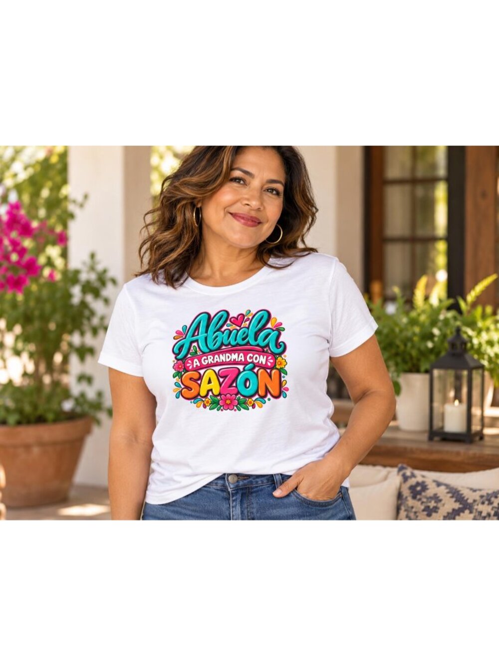 Abuela con Sazón Floral T-Shirt, Colorful Latina Grandma Tee, Hispanic Grandma